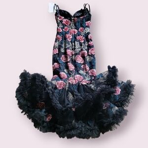 Mac Duggal Floral Tulle‎ Bodycon Sexy Mermaid Ball Prom Formal Evening Gown US 2